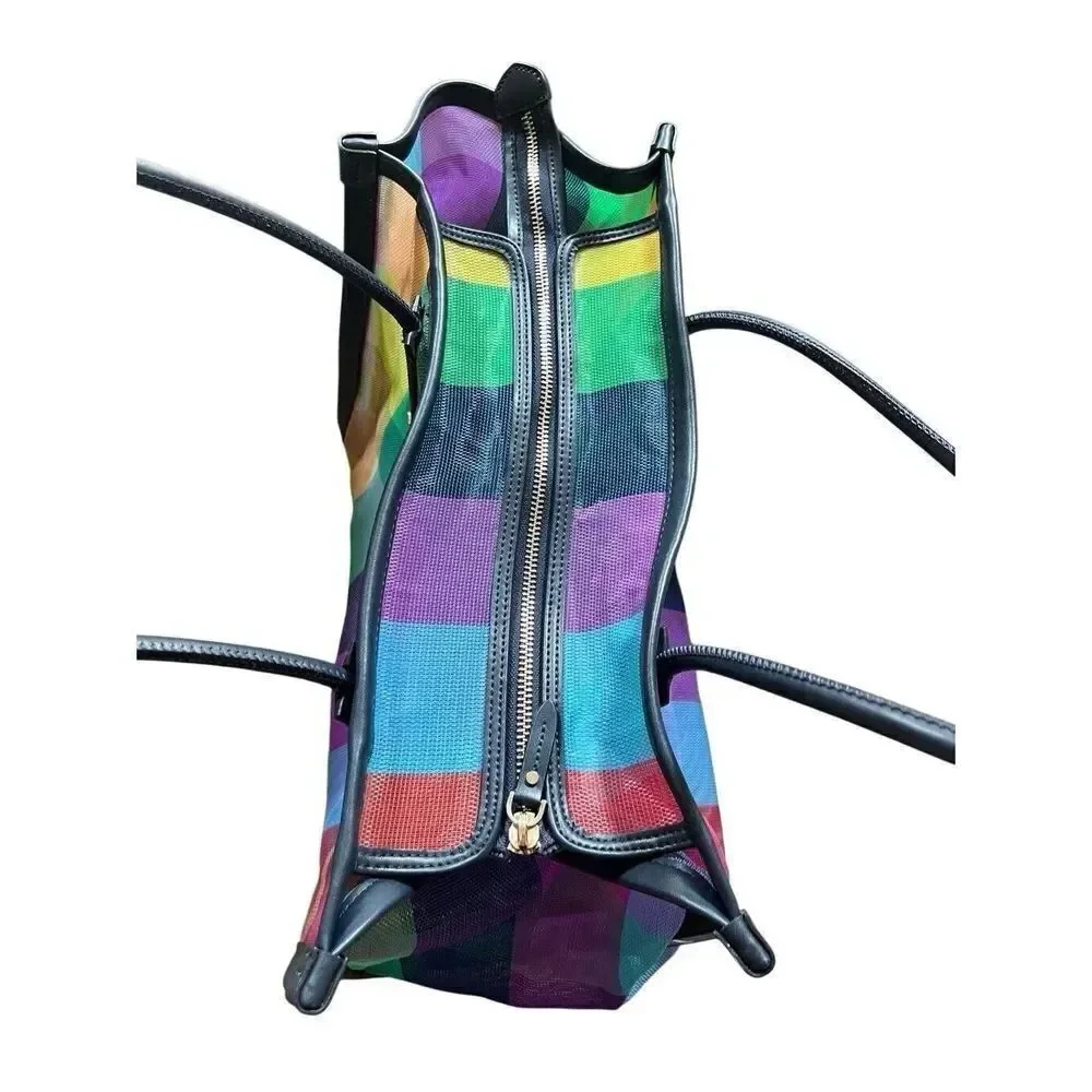 NWOT Kate Spade Ella Extra Large Rainbow Mesh Bag Tote Zip Top Embroidered Logo